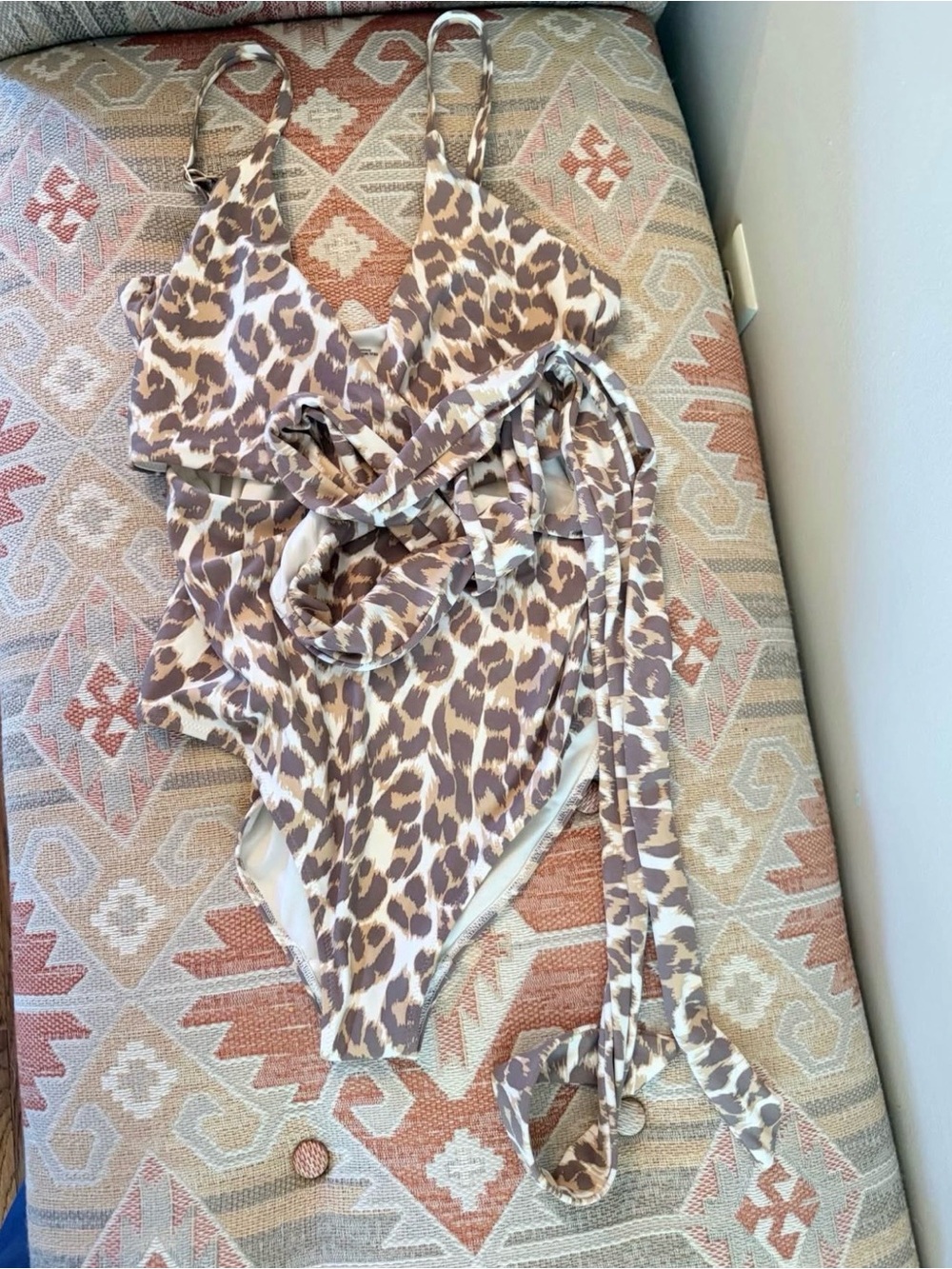 American Eagle Outfitters Leopard Print One-Piece Swimsuit - Beige Brown